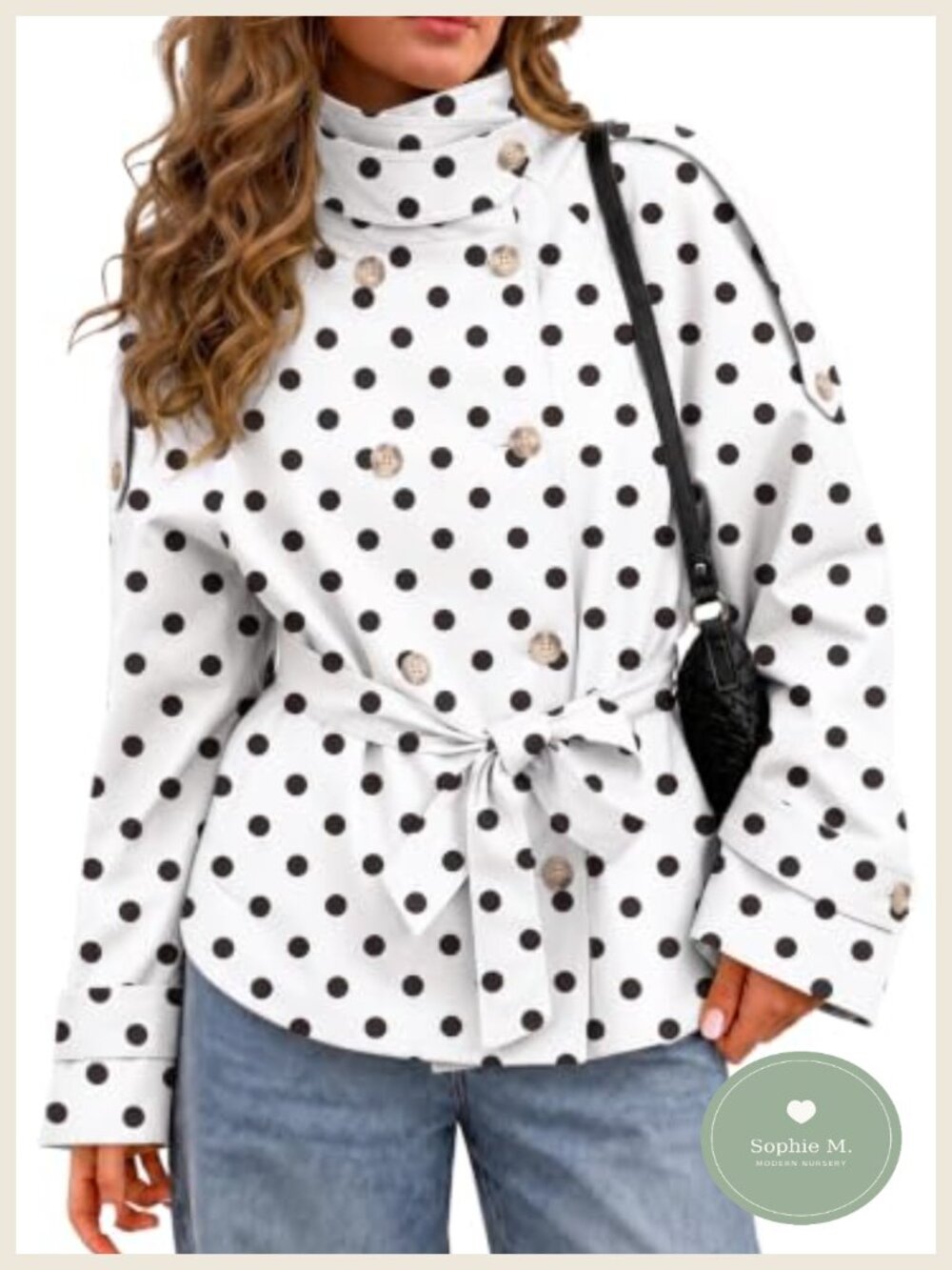 Women's Polka Dot Short Trench Coat Double Breasted Tie Waist Fall Jacket